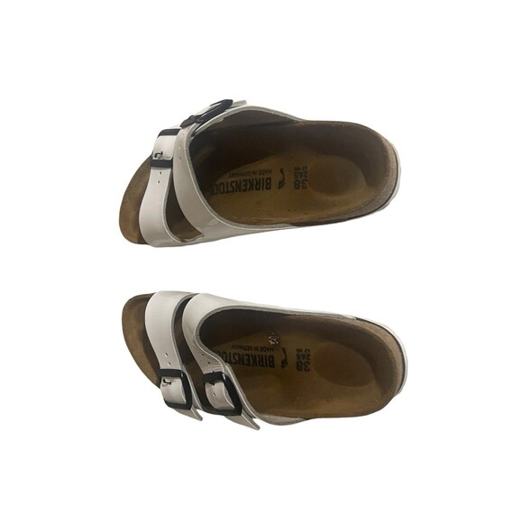 Birkenstock Sandals Womens 38 Arizona Buckle Straps Flats White Leather Slip On - Picture 13 of 14